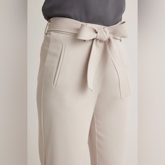 Quince Stretch Crepe Paperbag Pants Sand Off White Belted Waist size 10 NWT - Picture 3 of 16